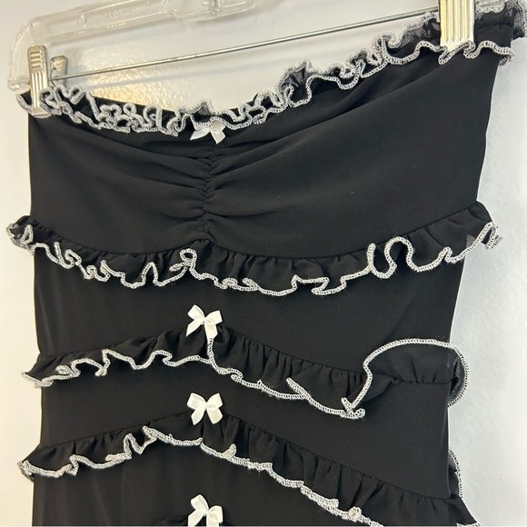 NWT Klesis Black/White Ruffle Mesh Strapless Maxi Dress Size Small - Picture 6 of 14